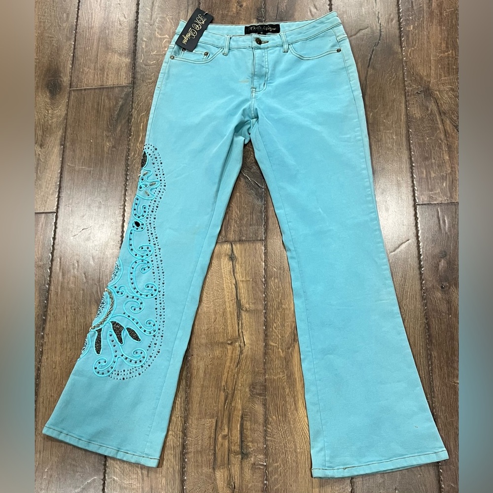 TKC DESIGNS Beaded Medium Washed light Blue Jeans Sz 8, Beads Stones BOHO NWT